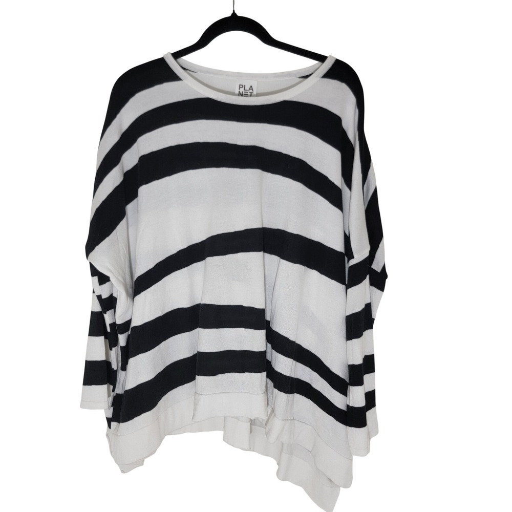 PLANET Pima Cotton Modal Striped Oversized Sweater‎ Black White One Size Peru